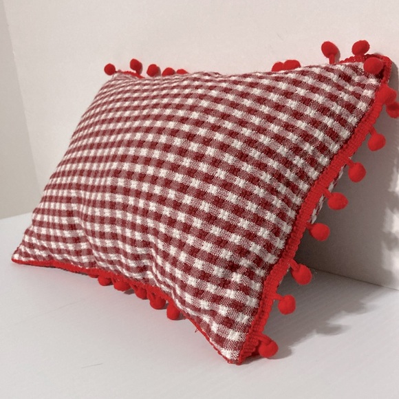 Buffalo Checkered Country Buffalo Check Small Accent Throw Pillow Pom Pom Fringe - Picture 5 of 8